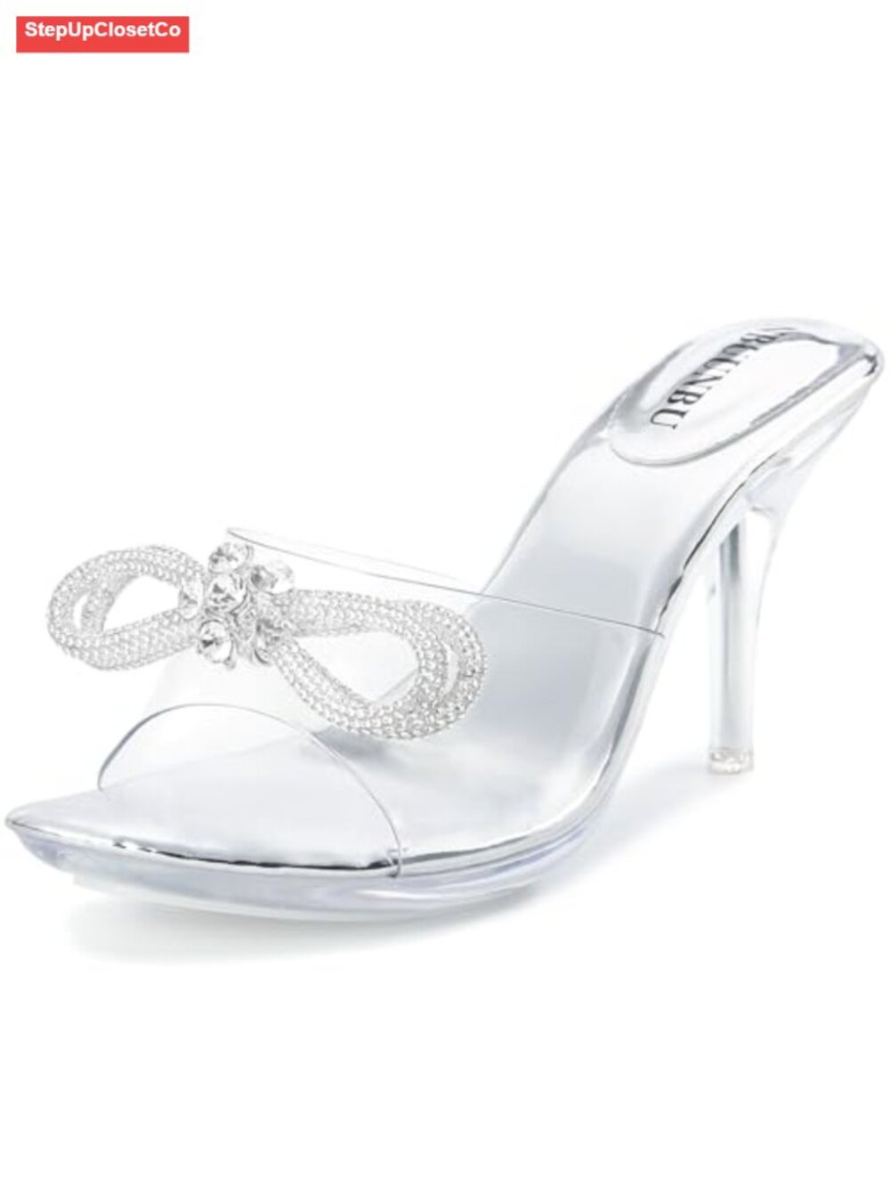 Clear Heels Rhinestone Bow Strappy Sandals Ankle Strap Platform Stiletto Wedding